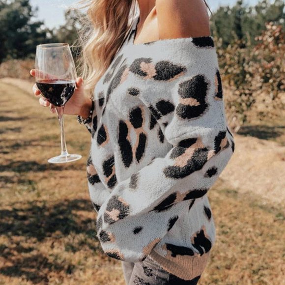 Chic Leopard Print VNeck Sweater - Picture 5 of 6